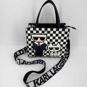 Karl Lagerfeld Paris Checkerboard‎ Tote Bag/Purse With Karl & Choupette Applique